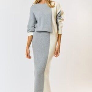 Color Block Gray Ivory Sweater  Skirt Set